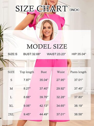 CHAMA Women Jumpsuits Crew Neck Sleeveless Ruffle Wide Leg Romper with Pockets Belted Cropped One Piece Casual Outfits in Saudi Arabia