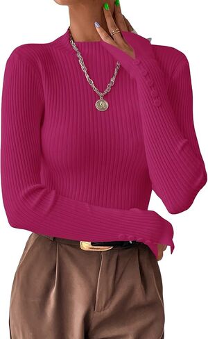 SweatyRocks Women's Long Sleeve Split Cuff Cropped Sweater Mock Neck Ribbed Knit Pullover Crop Top in Saudi Arabia