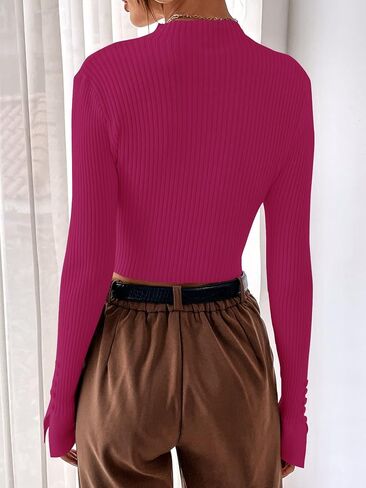 SweatyRocks Women's Long Sleeve Split Cuff Cropped Sweater Mock Neck Ribbed Knit Pullover Crop Top in Saudi Arabia