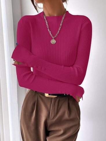 SweatyRocks Women's Long Sleeve Split Cuff Cropped Sweater Mock Neck Ribbed Knit Pullover Crop Top in Saudi Arabia