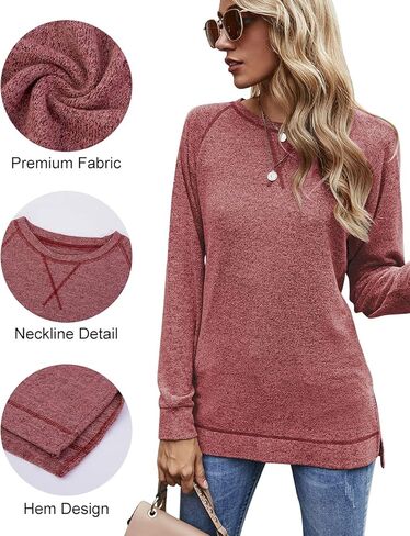 قمصان تونيك من Misyula للنساء فضفاضة تناسب الملابس الكاجوال وفتحة جانبية وأكمام طويلة وقمصان خريفية مقاس S-XXL in Kuwait