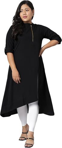 Janasya XL LOVE Indian Women's Plus Size Black Poly Crepe Kurta in Saudi Arabia