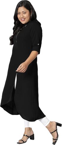 Janasya XL LOVE Indian Women's Plus Size Black Poly Crepe Kurta in Saudi Arabia