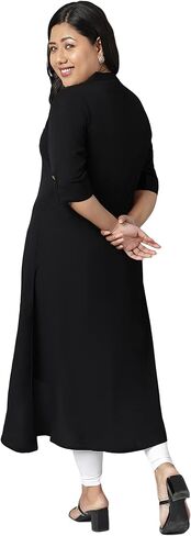 Janasya XL LOVE Indian Women's Plus Size Black Poly Crepe Kurta in Saudi Arabia
