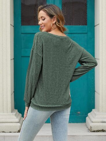 MixShe كنزات نسائية موضة خريف 2023 قمصان بأكمام طويلة ورقبة على شكل V ملابس عصرية تونك كاجوال مزخرف بالدانتيل بلوزات للسيدات أخضر كبير in Kuwait