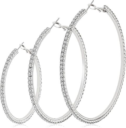 NLCAC 14K Gold Plated Big Hoop Earrings-3 Pairs Gold Hoops Crystal Rhinestone Hoop Earrings Set 50mm 60mm 70mm in Kuwait