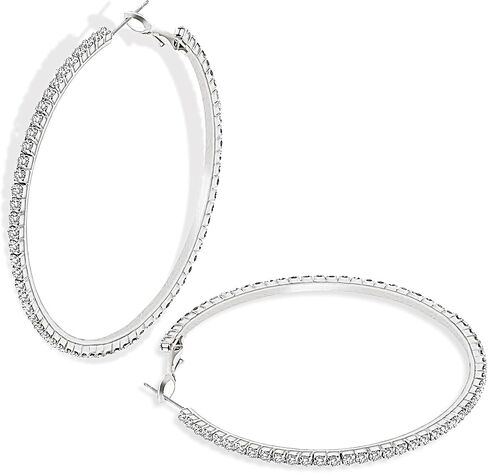 NLCAC 14K Gold Plated Big Hoop Earrings-3 Pairs Gold Hoops Crystal Rhinestone Hoop Earrings Set 50mm 60mm 70mm in Kuwait
