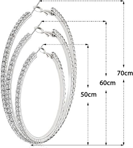 NLCAC 14K Gold Plated Big Hoop Earrings-3 Pairs Gold Hoops Crystal Rhinestone Hoop Earrings Set 50mm 60mm 70mm in Kuwait