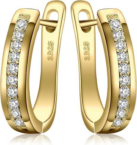 JewelryPalace Eternity Cubic Zirconia Huggie Hoop Earrings For Women, 14K White Yellow Rose Gold Plated 925 Sterling Silver Earrings for Her, CZ Jewelry Sets in Saudi Arabia