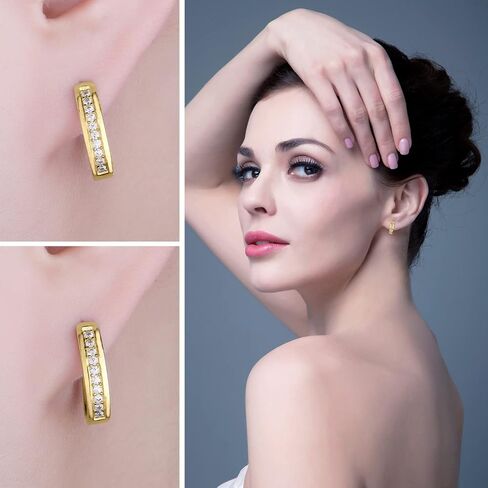 JewelryPalace Eternity Cubic Zirconia Huggie Hoop Earrings For Women, 14K White Yellow Rose Gold Plated 925 Sterling Silver Earrings for Her, CZ Jewelry Sets in Saudi Arabia