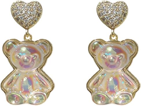 Gummy Bear Earrings for Teen Girls Women Gold Heart Bear Drop Stud Earrings Cute Crystal Bear Dangle Huggie Hoop Earrings for Teen Girls Women Jewelry Gift. in Kuwait