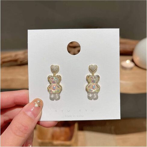 Gummy Bear Earrings for Teen Girls Women Gold Heart Bear Drop Stud Earrings Cute Crystal Bear Dangle Huggie Hoop Earrings for Teen Girls Women Jewelry Gift. in Kuwait