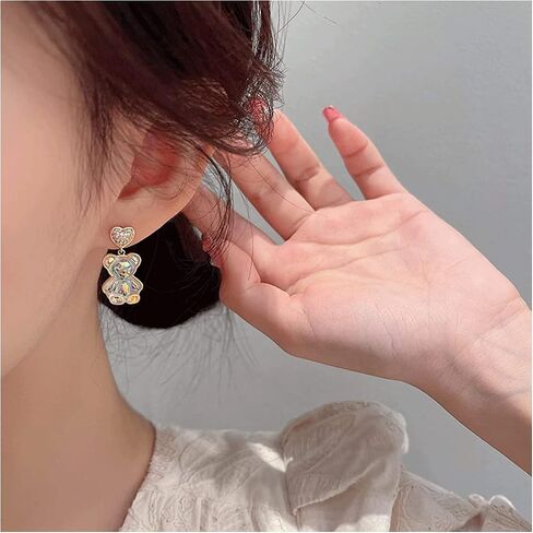 Gummy Bear Earrings for Teen Girls Women Gold Heart Bear Drop Stud Earrings Cute Crystal Bear Dangle Huggie Hoop Earrings for Teen Girls Women Jewelry Gift. in Kuwait