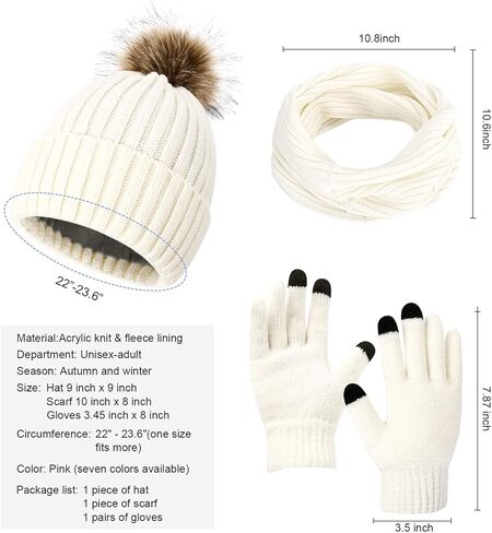 المرأة الشتاء قبعة قبعة وشاح قفازات البدلة، قبعة صغيرة مترهل الثلوج متماسكة الجمجمة كاب شاشة تعمل باللمس القفازات دائرة الأوشحة للنساء in Kuwait