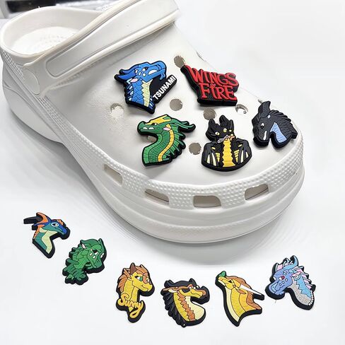WOLWES 11 قطعة من أجنحة النار الساحرة لأحذية التنين المبتكرة لتزيين أحذية التنين هدايا للأولاد والبنات، سحر أحذية الحيوانات اللطيفة من أجل هدايا الحفلات in Kuwait