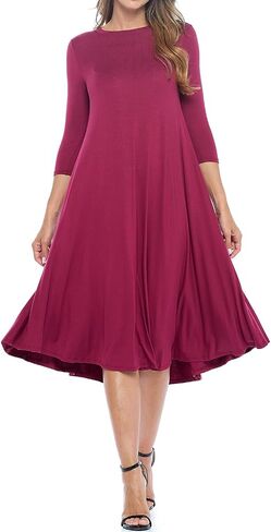 iconic luxe Women's A-Line Swing Midi Dress Three-Quarter Sleeve Casual Formal in Kuwait