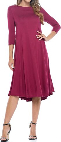 iconic luxe Women's A-Line Swing Midi Dress Three-Quarter Sleeve Casual Formal in Kuwait