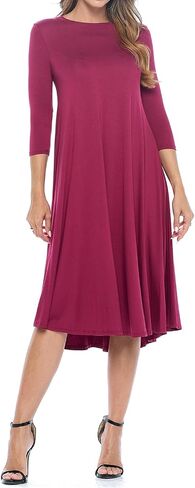 iconic luxe Women's A-Line Swing Midi Dress Three-Quarter Sleeve Casual Formal in Kuwait