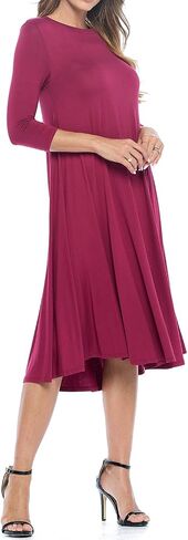 iconic luxe Women's A-Line Swing Midi Dress Three-Quarter Sleeve Casual Formal in Kuwait