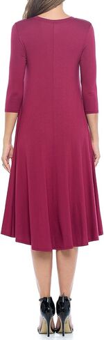 iconic luxe Women's A-Line Swing Midi Dress Three-Quarter Sleeve Casual Formal in Kuwait