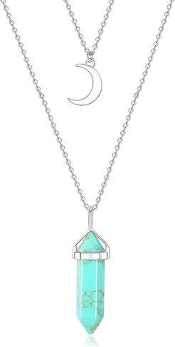 XIANNVXI الطبقات الهلال القمر قلادة شفاء كريستال حجر نقطة قلادة القلائد الريكي الساحرة الأحجار الكريمة مجوهرات لذيذة للنساء in Kuwait