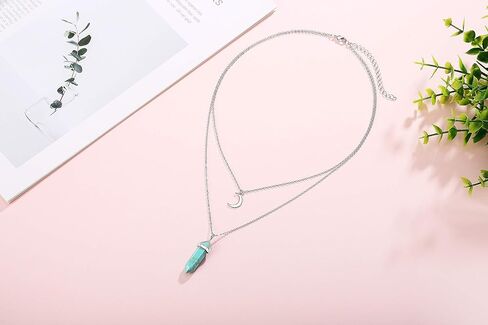 XIANNVXI الطبقات الهلال القمر قلادة شفاء كريستال حجر نقطة قلادة القلائد الريكي الساحرة الأحجار الكريمة مجوهرات لذيذة للنساء in Kuwait