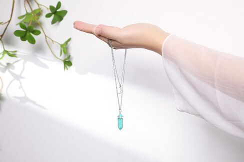 XIANNVXI الطبقات الهلال القمر قلادة شفاء كريستال حجر نقطة قلادة القلائد الريكي الساحرة الأحجار الكريمة مجوهرات لذيذة للنساء in Kuwait