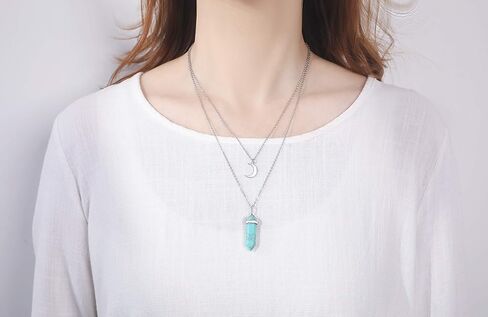 XIANNVXI الطبقات الهلال القمر قلادة شفاء كريستال حجر نقطة قلادة القلائد الريكي الساحرة الأحجار الكريمة مجوهرات لذيذة للنساء in Kuwait