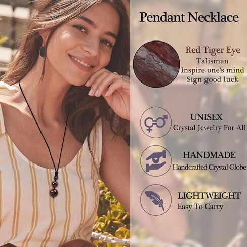 Crystal Necklaces for Women Men, Tigers Eye Amethyst Obsidian Round Necklace for Protection, Crystals and Healing Stones Pendant Jewelry for Spiritual in Kuwait