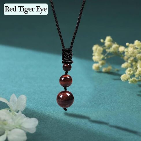 Crystal Necklaces for Women Men, Tigers Eye Amethyst Obsidian Round Necklace for Protection, Crystals and Healing Stones Pendant Jewelry for Spiritual in Kuwait