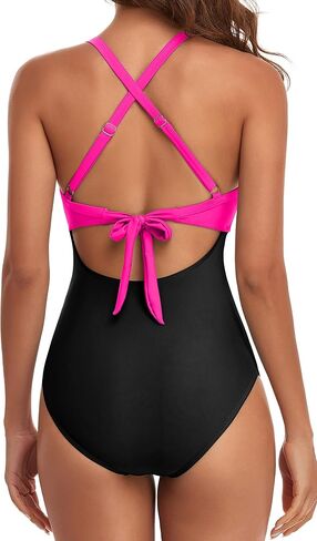 Maevier Women's One Piece Swimsuits Tummy Control Cutout High Waisted Bathing Suit Wrap Tie Back 1 Piece Swimsuit in Saudi Arabia