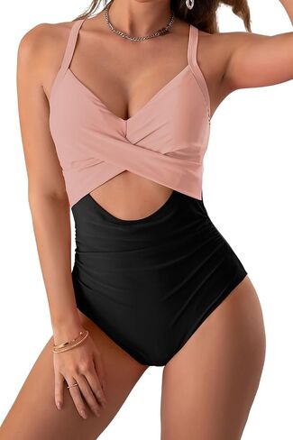 Maevier Women's One Piece Swimsuits Tummy Control Cutout High Waisted Bathing Suit Wrap Tie Back 1 Piece Swimsuit in Saudi Arabia