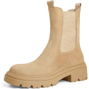 Arromic Chelsea Boots Women Platform Mid Calf Lug Sole Nude Ankle Boots Elastic Slip On Booties for Women Chunky Block Heel Black White Boots