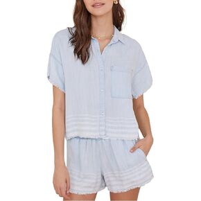 bella dahl Short Sleeve Frayed Hem Button-Down in Saudi Arabia