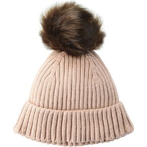 Amazon Essentials Women's Ribbed Beanie with Faux Fur Pom