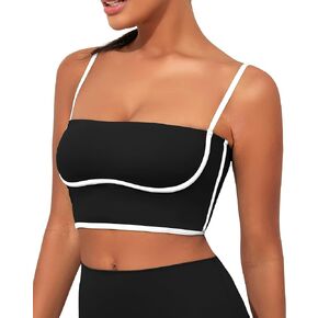Womens Workout Tank Tops Square Neck Longline Sports Bra Support Crop Yoga Top Spaghetti Strap Camisole Built in Bras