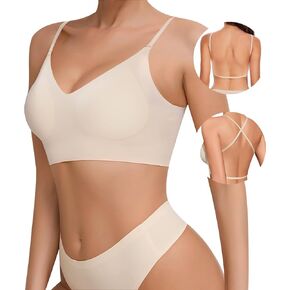 Boudaner Low Back Seamless Bras Backless Wireless Multiway Convertible Halter Spaghetti Strap Padded Lifting Bralette