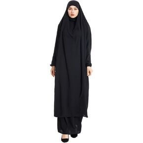 Women Muslim Prayer Dress 2pcs Sets Khimar Bat Sleeve Lightweight Abaya Soft Breathable Hijab