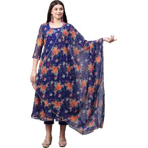 Indian Kurti for Womens With Pant & Dupatta | Rayon Printed Long Kurta Partywear Kurtis For Women Tunic Tops
