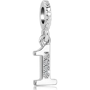 TGLS Lucky Number 0-9 Arabic Numerals Charms with Sparkling Clear Cyrstal Dangle Bead Compatible With Pandora Charms Bracelets