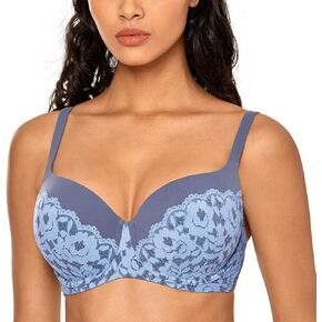 DOBREVA Women's Full Coverage Lace T Shirt Bra Lightly Lined Underwire Smoothing