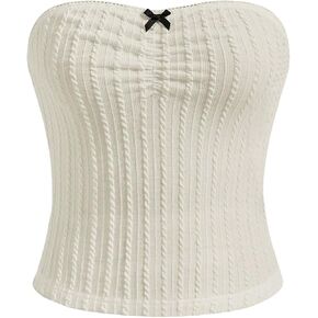 SHENHE Women's Strapless Bow Front Ruched Cute Sleeveless Vintage Slim Tube Top