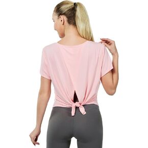 تي شيرت نسائي GRAMVAL برباط خلفي وأكمام قصيرة ورقبة على شكل حرف V مفتوحة من الخلف تي شيرت رياضي للتمارين الرياضية واليوجا in Kuwait