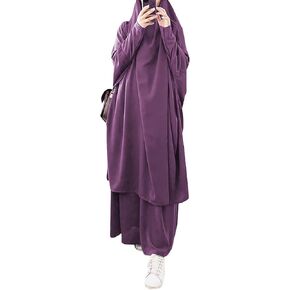 FPOVFPO Womens Muslim Abaya Solid 2 Piece Prayer Dress Islamic Maxi Kaftan with Hijab Dubai Full Length Dress