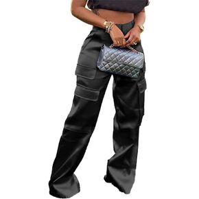 Lucuna Women's Satin Cargo Pants Y2K High Waisted Multi-Pocket Straight Leg Baggy Casual Trousers