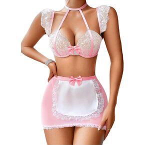 ملابس خادمة مثيرة مكونة من 3 قطع من EHSUYAB للسيدات، فيونكة من الساتان، مريلة من الدانتيل، ملابس داخلية للحفلات التنكرية in Kuwait