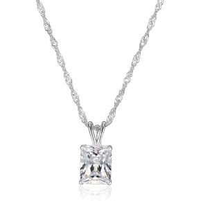 MORGAN & PAIGE Platinum Plated 925 Sterling Silver 3/8" Teardrop or Emerald Cut Cubic Zirconia Pendant Necklace, 18"