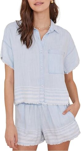 bella dahl Short Sleeve Frayed Hem Button-Down in Saudi Arabia