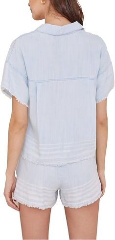 bella dahl Short Sleeve Frayed Hem Button-Down in Saudi Arabia