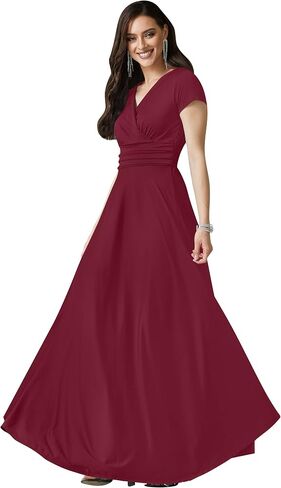 KOH KOH Womens Sexy Cap Short Sleeve V-Neck Flowy Cocktail Gown in Saudi Arabia
